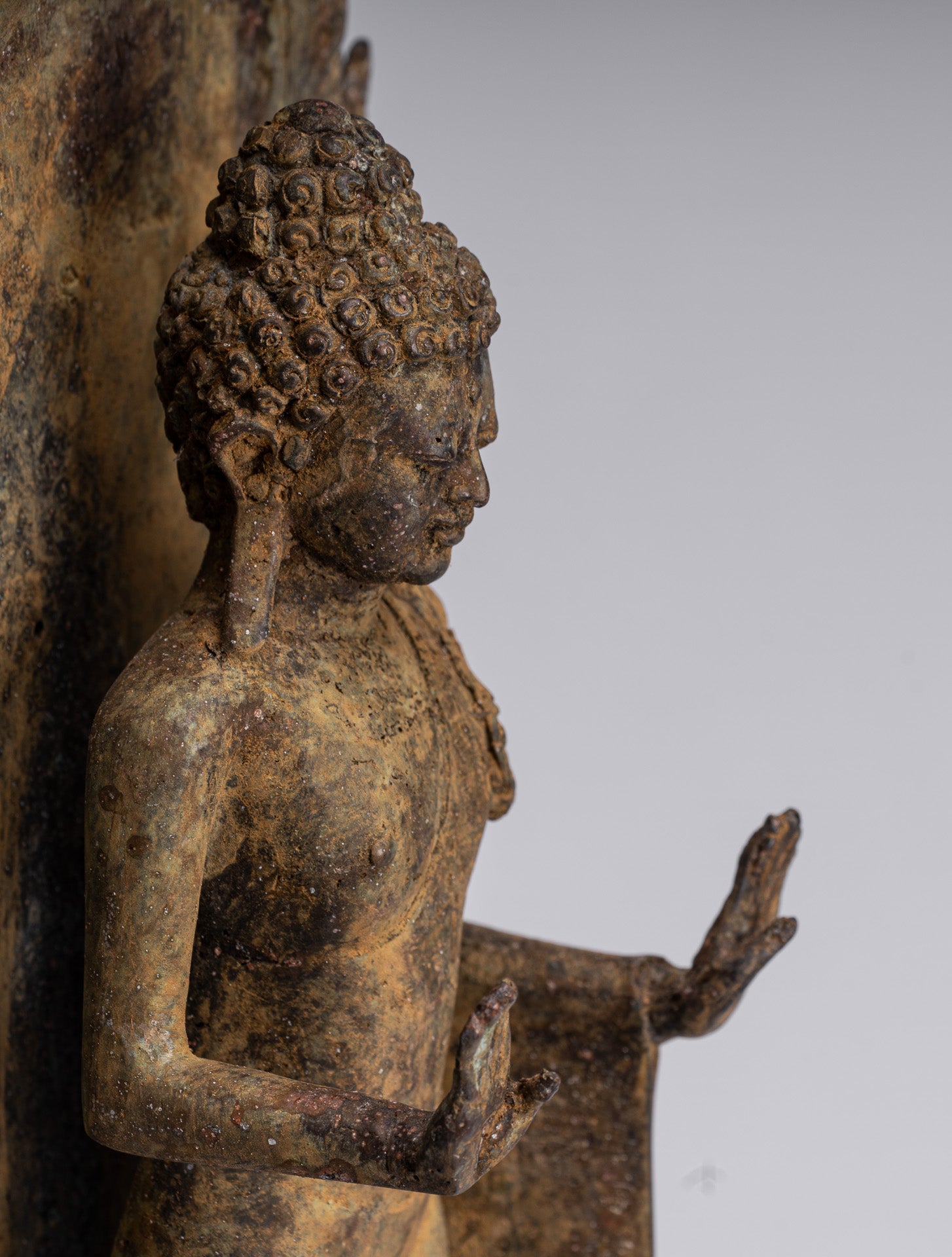 Statue Buddha - Antique stile indonesiano in piedi bronzo giavanese protezione Buddha - 37 cm/15 "