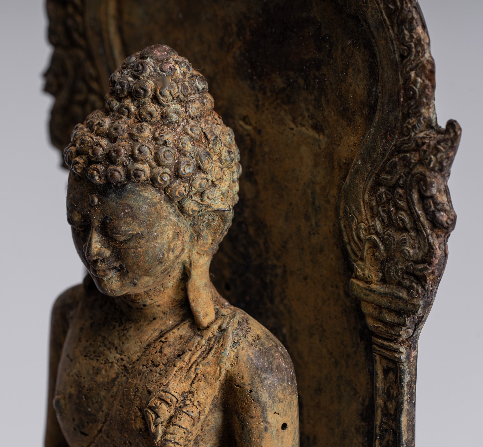 Statue Buddha - Antique stile indonesiano in piedi bronzo giavanese protezione Buddha - 37 cm/15 "