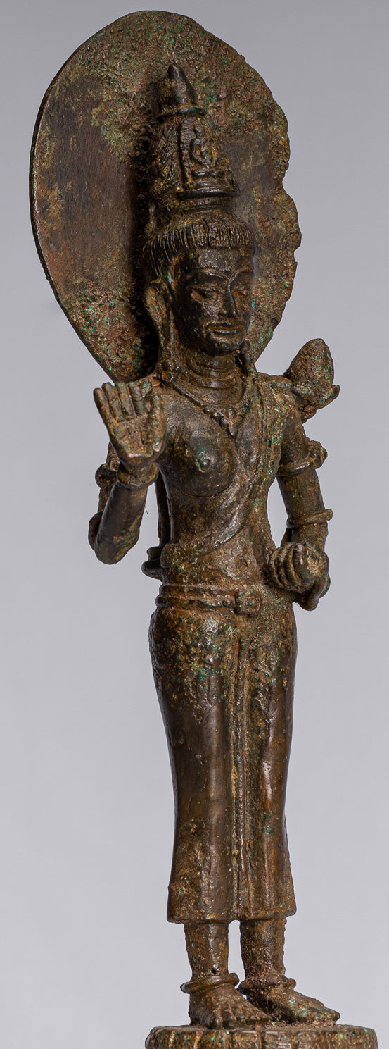 Lokeshvara - Antique Indonesian Style Majapahit Standing Bronze Lokeshvara Statue - 27cm/11"