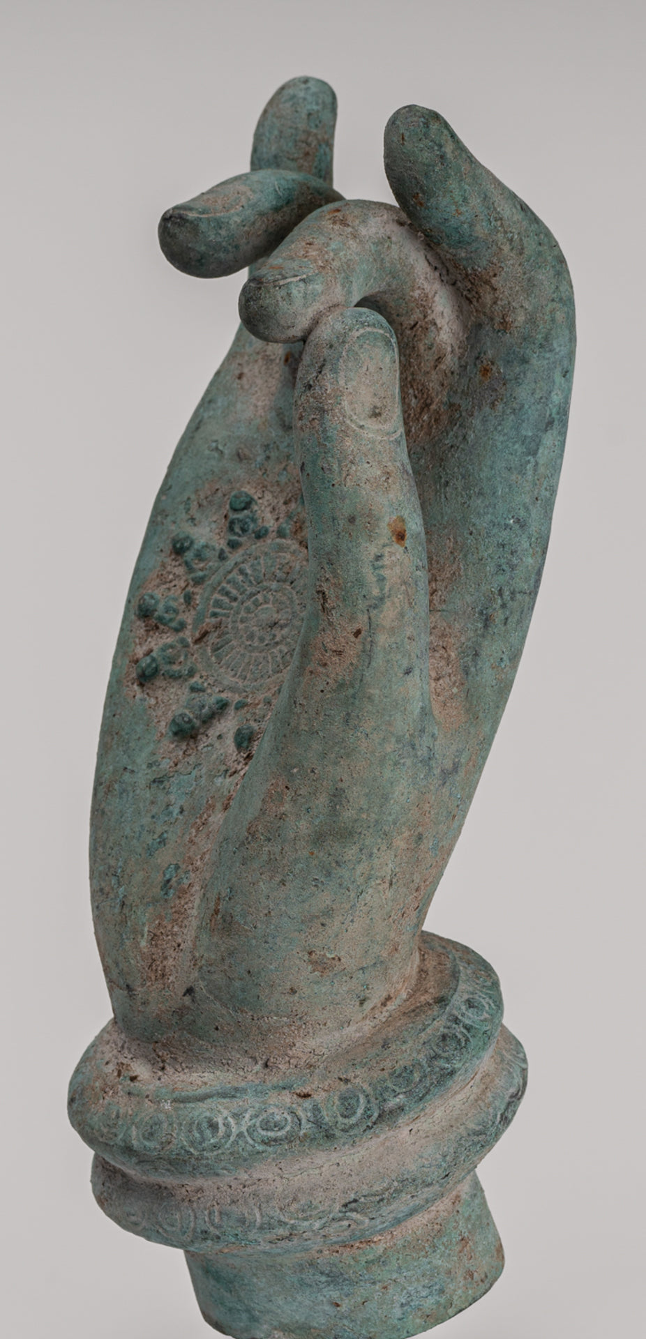 Mounted Antique Khmer Style Southeast Asia Bronze Teaching Hand - 28cm/11"