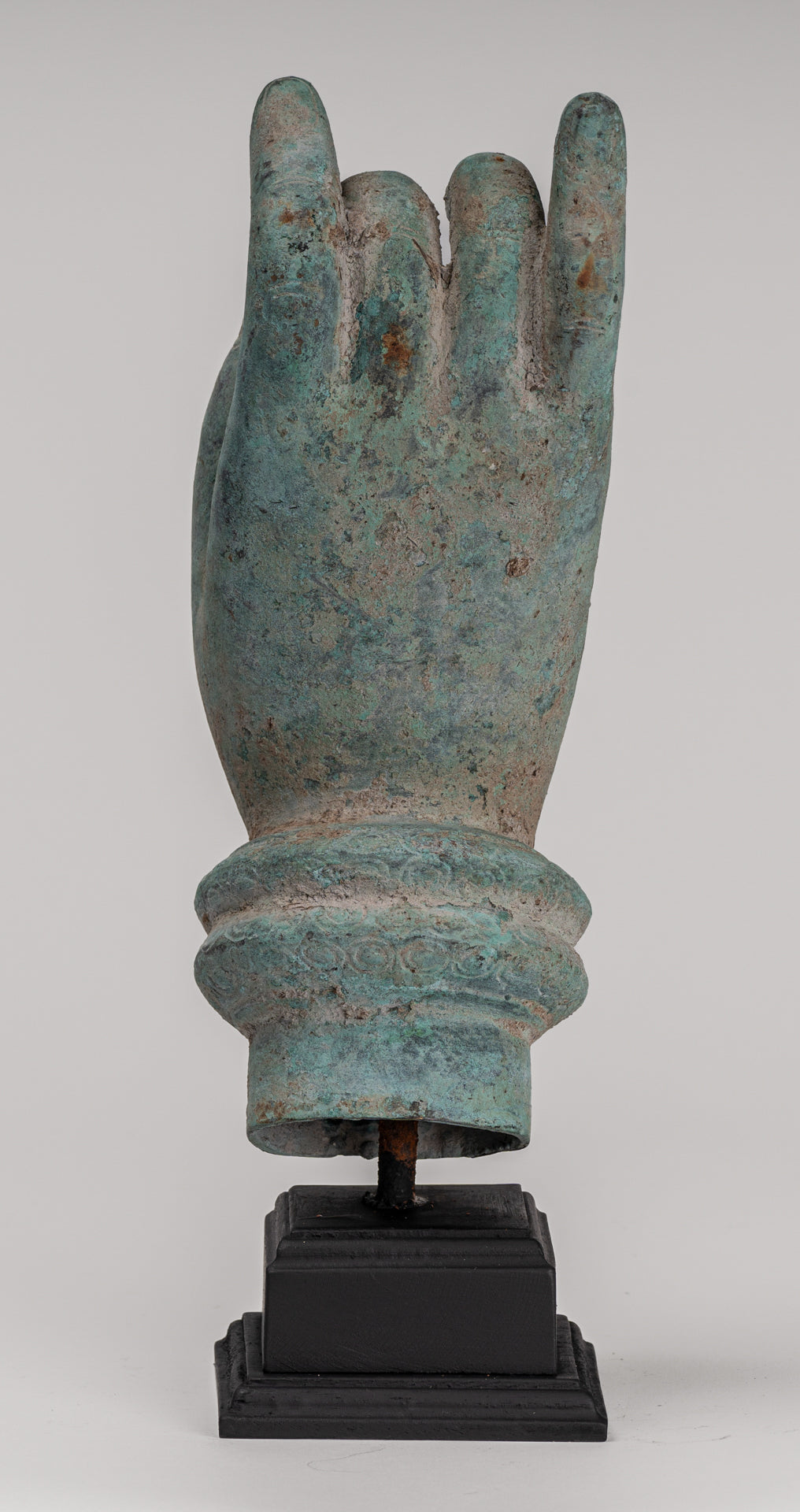 Mounted Antique Khmer Style Southeast Asia Bronze Teaching Hand - 28cm/11"