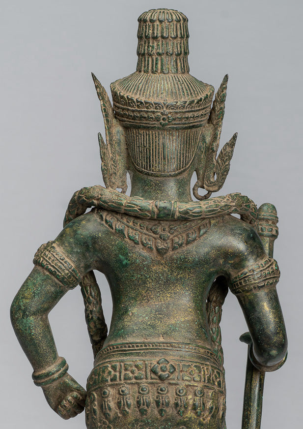 Statua del Guardian - Antique Khmer Bronze Koh Ker Style Yaksha Temple Guardian - 56 cm / 22 "
