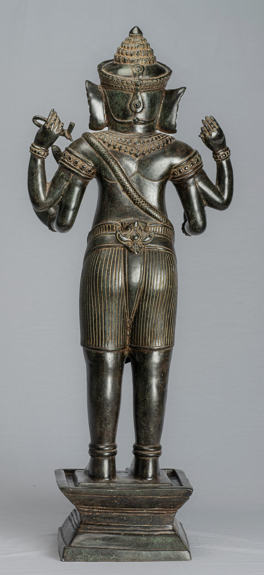 Estatua de Ganesha - Estatua de bronce de pie de estilo jemer antiguo Angkor Wat Ganesha y Yoni - 88 cm/35 "