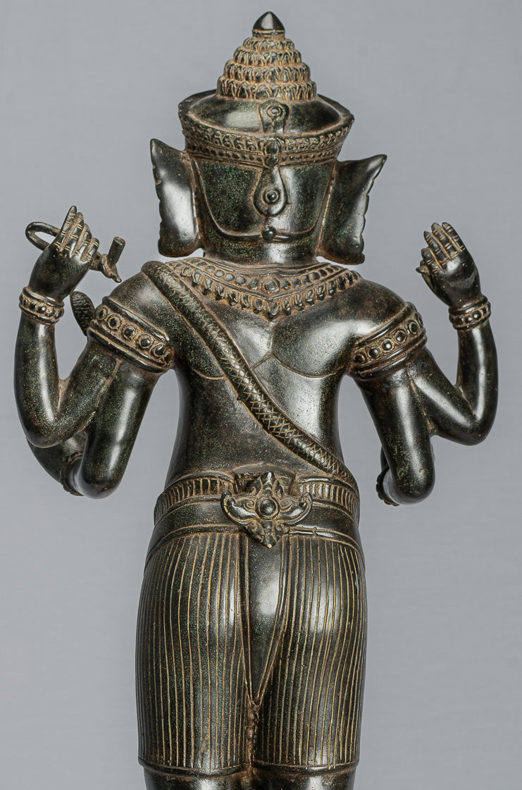 Estatua de Ganesha - Estatua de bronce de pie de estilo jemer antiguo Angkor Wat Ganesha y Yoni - 88 cm/35 "
