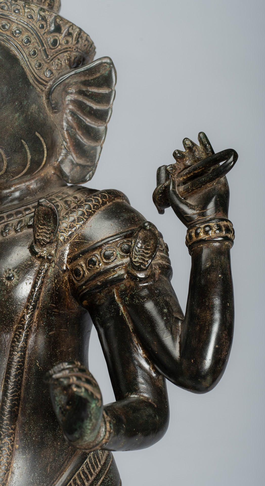 Estatua de Ganesha - Estatua de bronce de pie de estilo jemer antiguo Angkor Wat Ganesha y Yoni - 88 cm/35 "