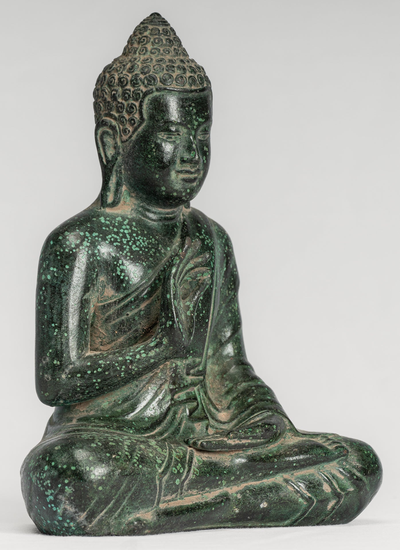 Buddha Statue - Buddha - Antique Khmer Style Seated Bronze Teaching Buddha Statue - 20cm/8"