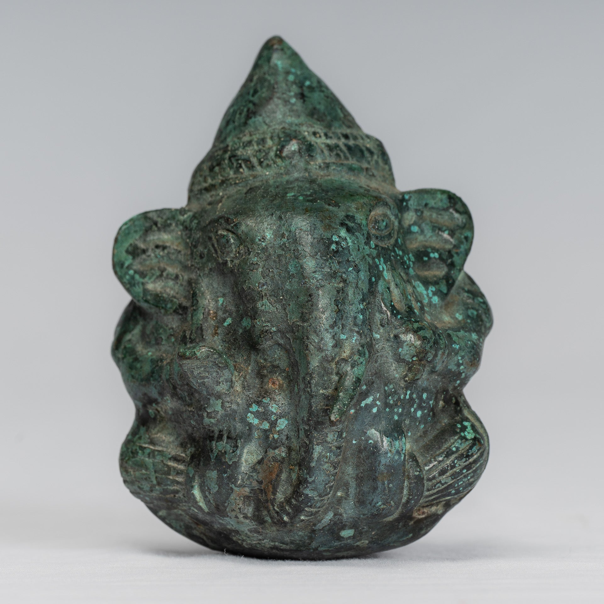 Antique Khmer Style Bronze Seated Round Elephant Statue - 10cm/4" Tall