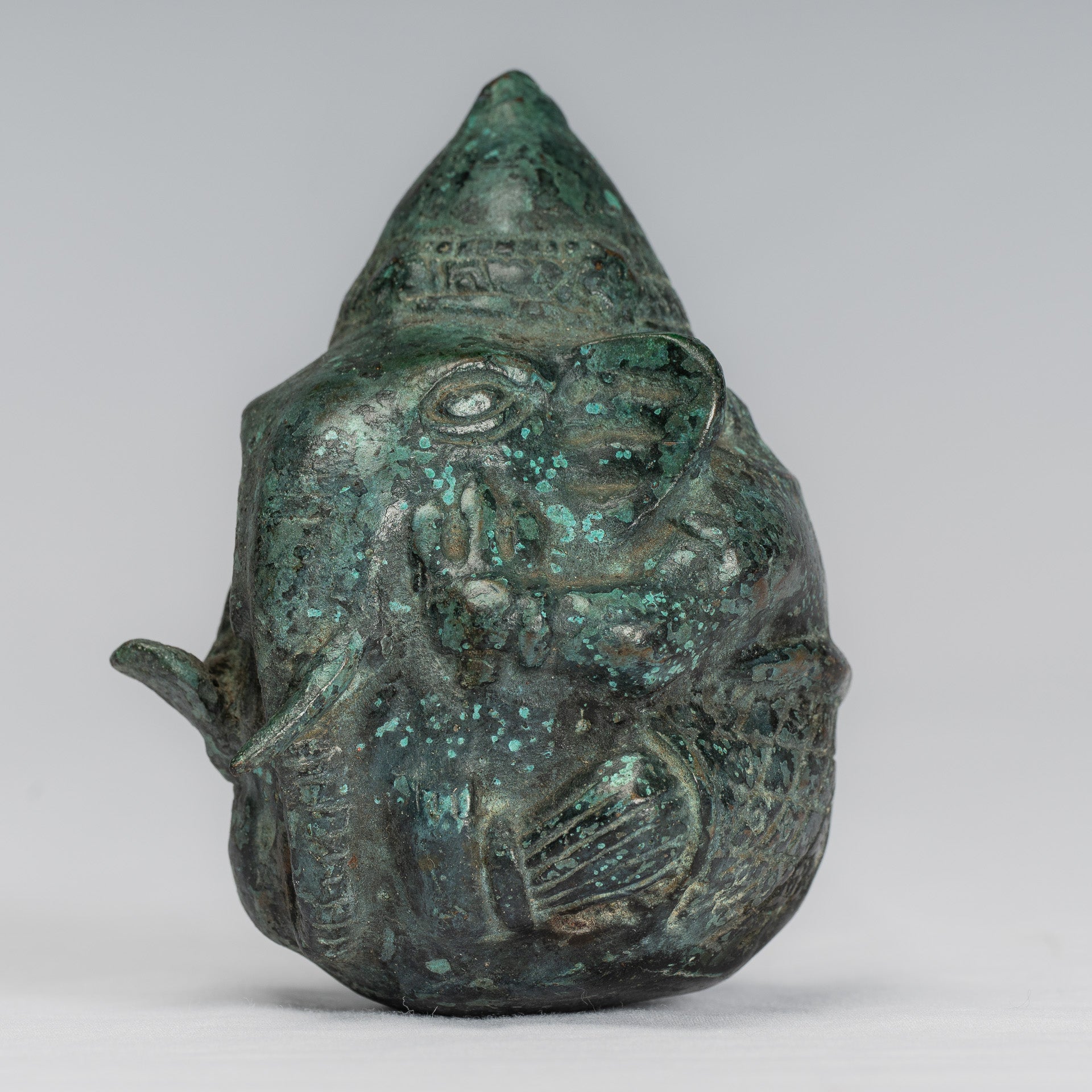 Antique Khmer Style Bronze Seated Round Elephant Statue - 10cm/4" Tall