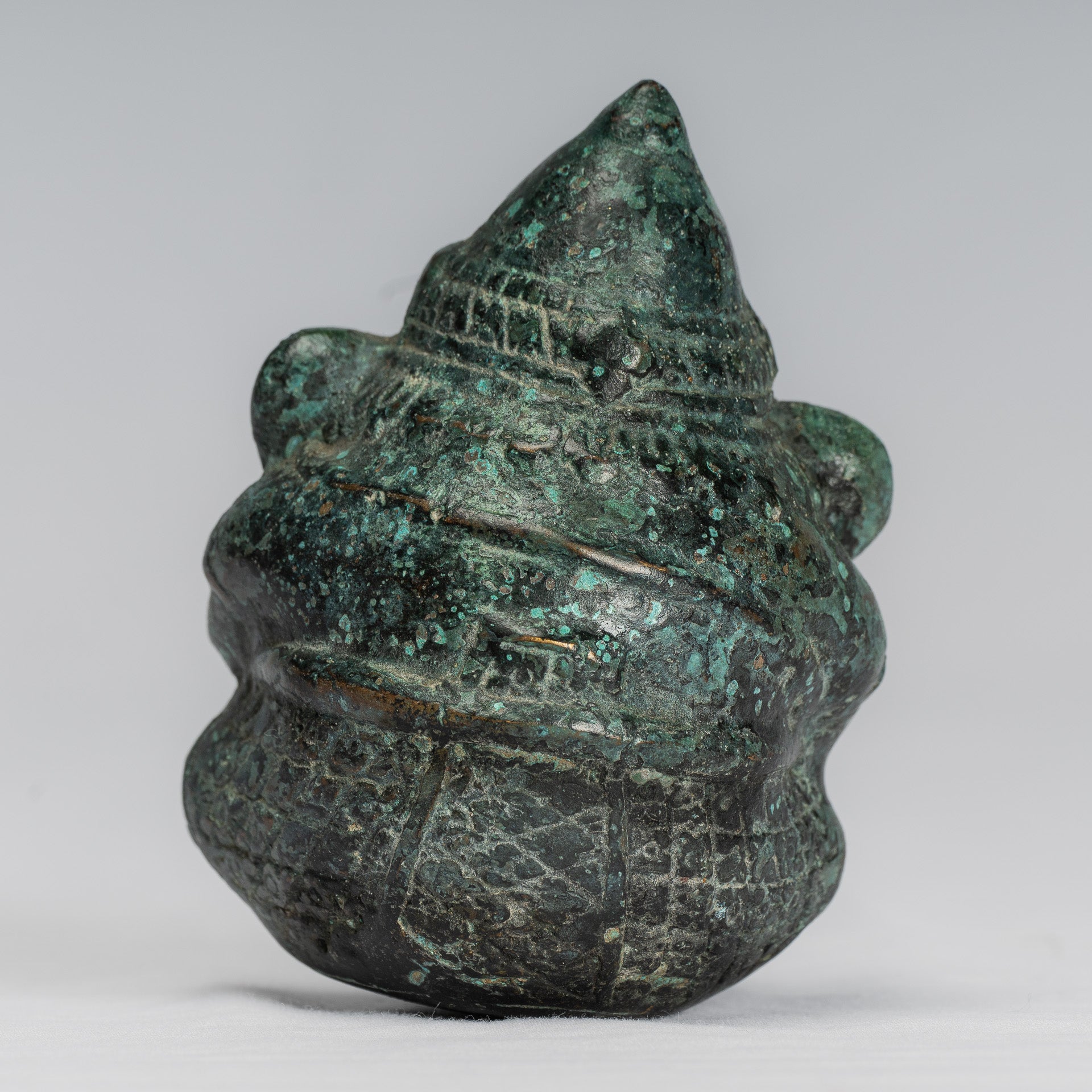 Antique Khmer Style Bronze Seated Round Elephant Statue - 10cm/4" Tall