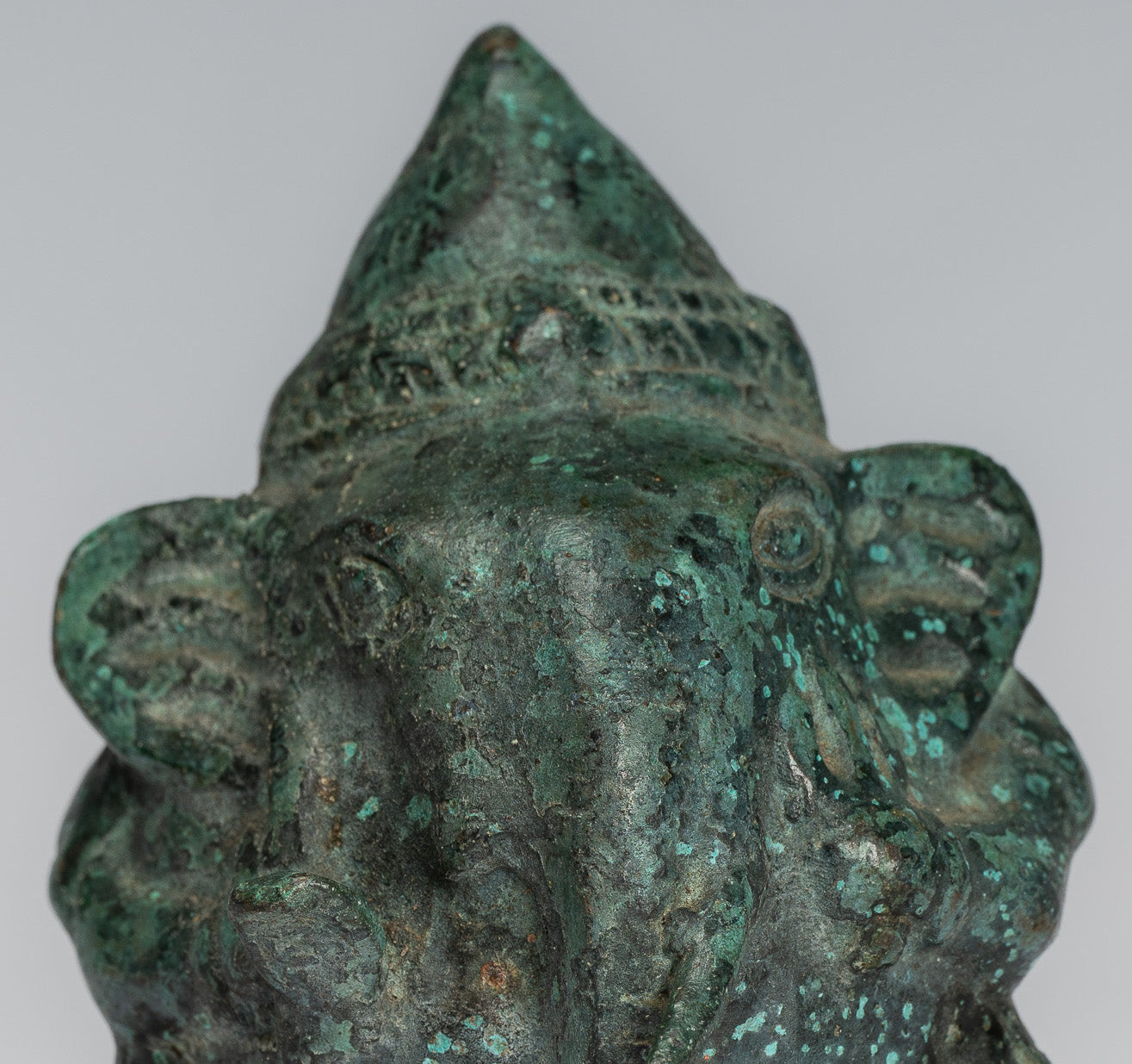 Antique Khmer Style Bronze Seated Round Elephant Statue - 10cm/4" Tall