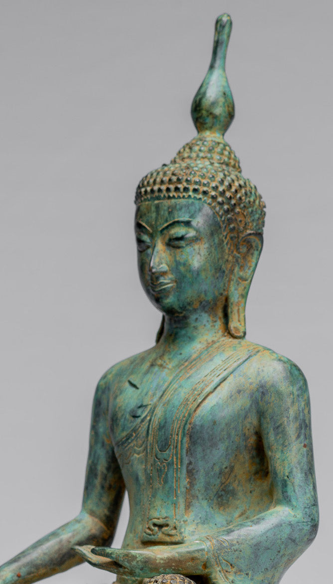 Buddha Statue-Antike Indonesische Stil Seated Bronze Javanese Erleuchtung Buddha mit Jüngern-32cm/13 "