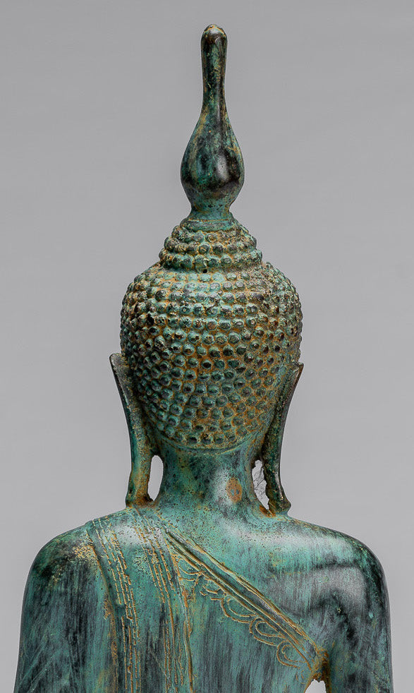 Buddha Statue-Antike Indonesische Stil Seated Bronze Javanese Erleuchtung Buddha mit Jüngern-32cm/13 "