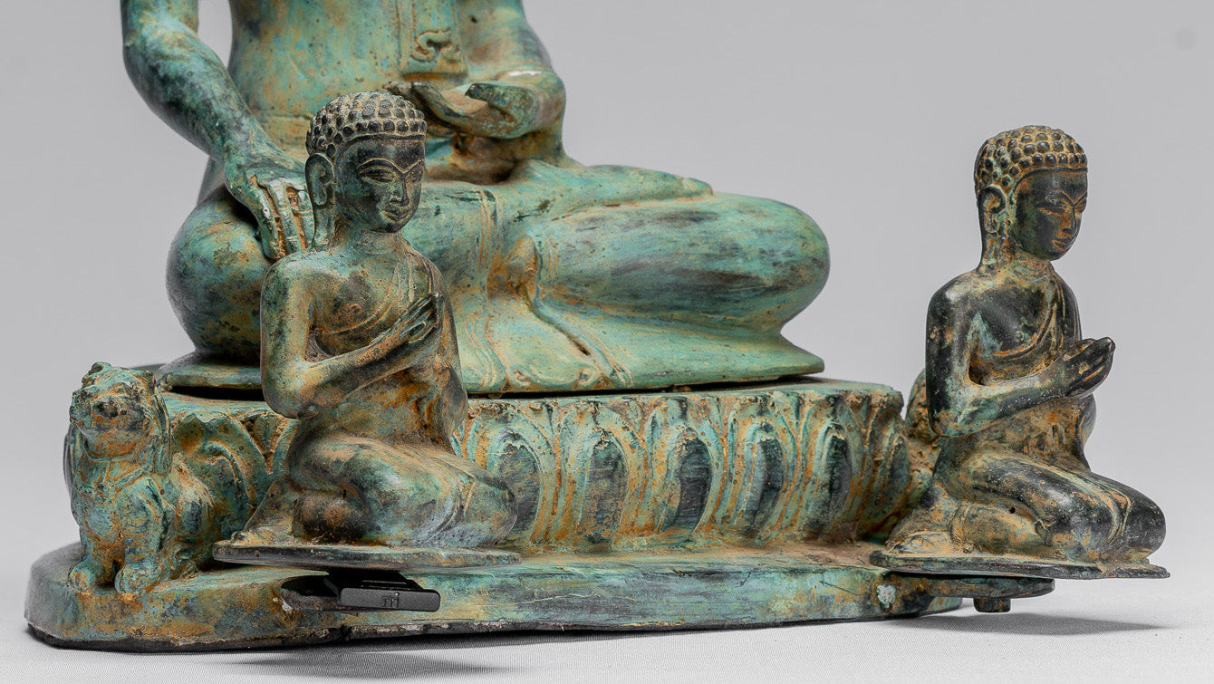 Buddha Statue-Antike Indonesische Stil Seated Bronze Javanese Erleuchtung Buddha mit Jüngern-32cm/13 "