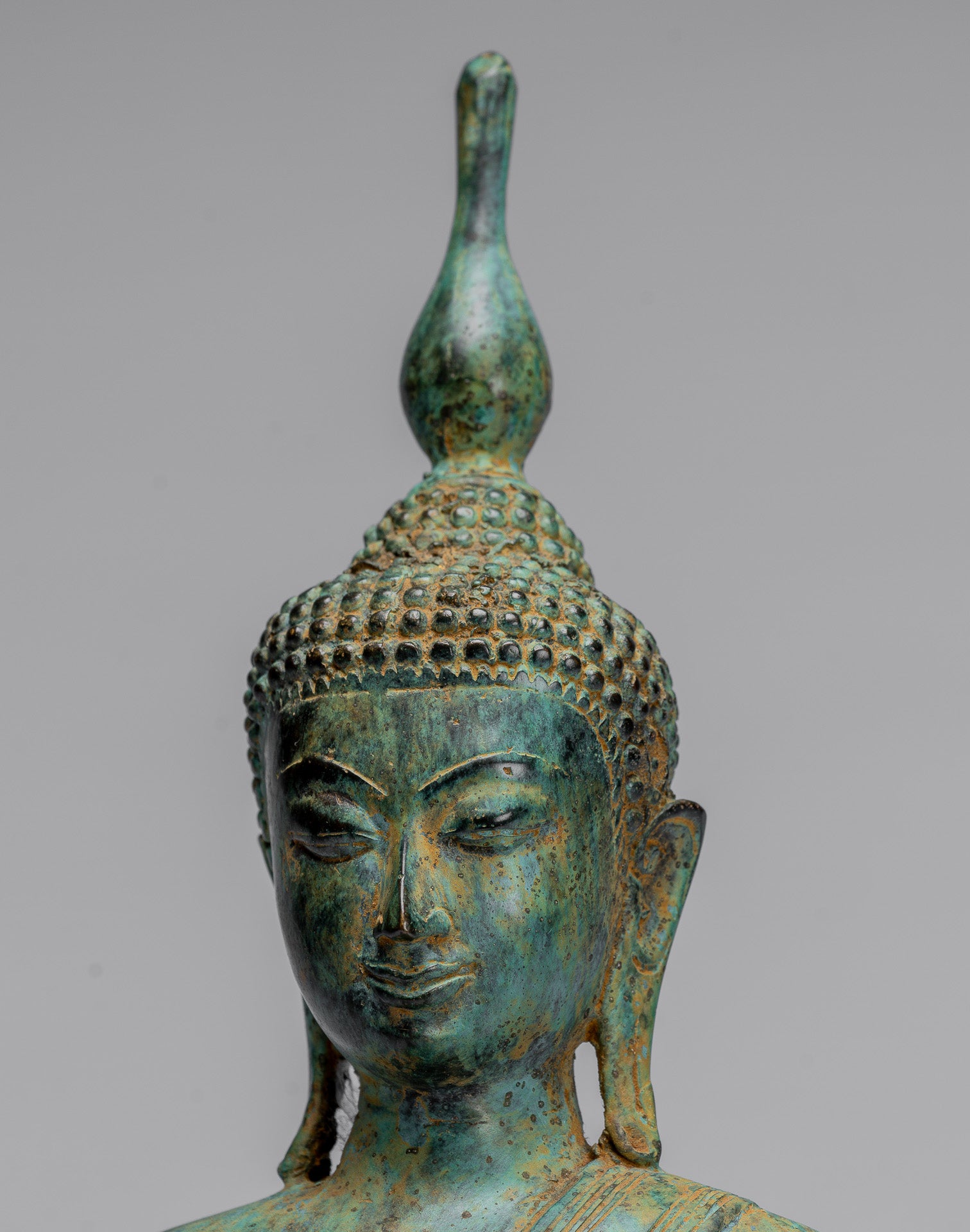 Buddha Statue-Antike Indonesische Stil Seated Bronze Javanese Erleuchtung Buddha mit Jüngern-32cm/13 "