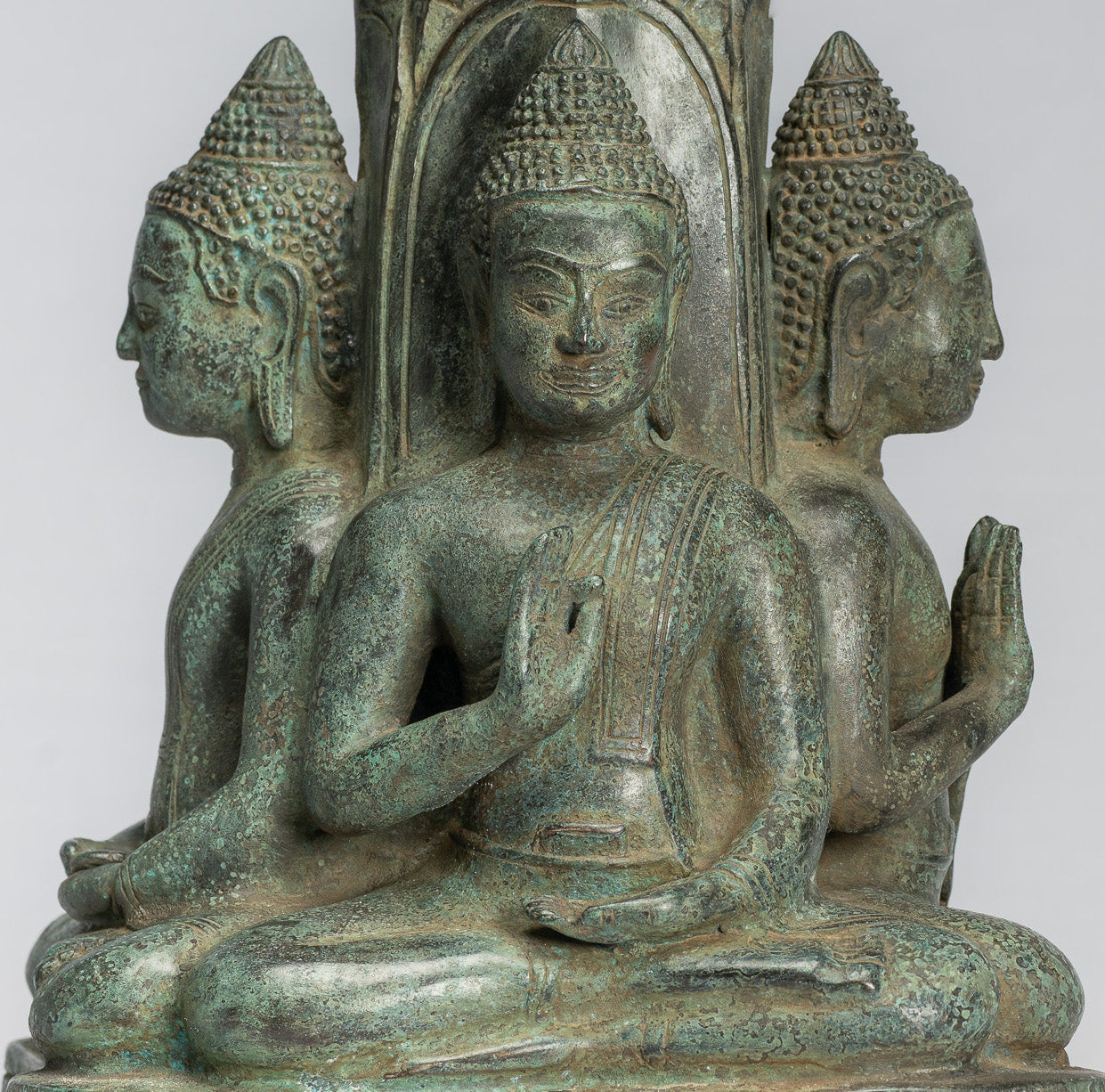Antique Khmer Style Southeast Asia Bronze Four Way Buddha Statue - 28cm/11"