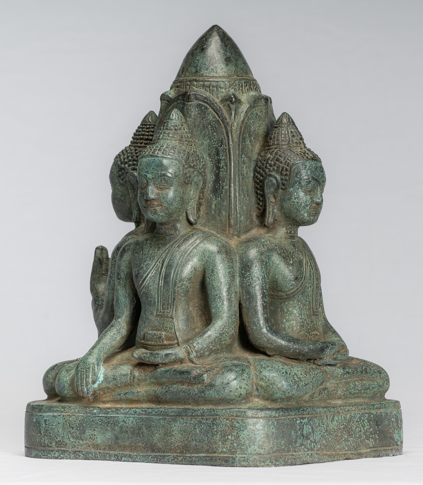 Antique Khmer Style Southeast Asia Bronze Four Way Buddha Statue - 28cm/11"