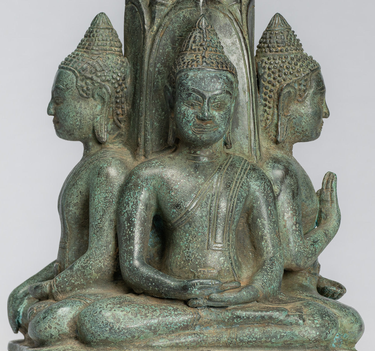 Antique Khmer Style Southeast Asia Bronze Four Way Buddha Statue - 28cm/11"