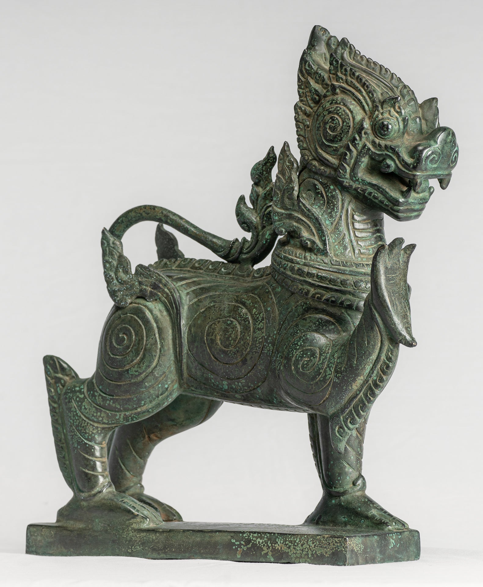 Antique Burmese Style Bronze Standing Chinthe Guardian Temple Lion - 36cm/14"