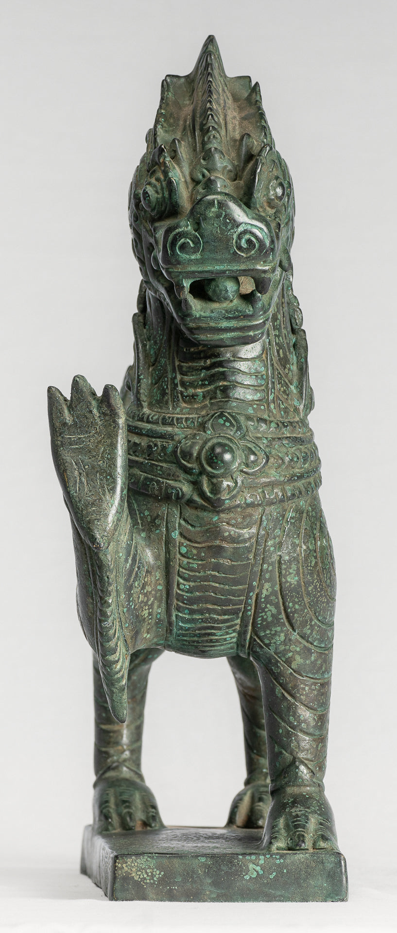 Antique Burmese Style Bronze Standing Chinthe Guardian Temple Lion - 36cm/14"