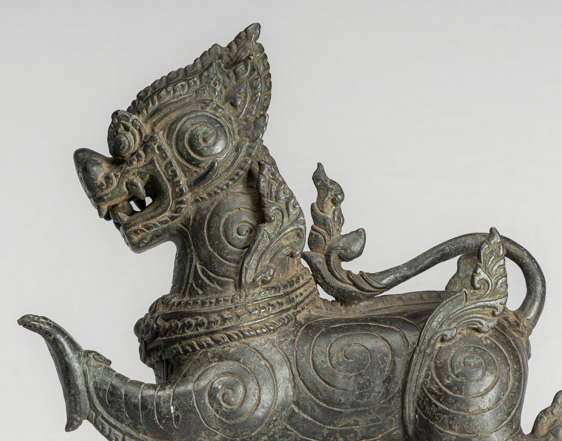 Antique Burmese Style Bronze Standing Chinthe Guardian Temple Lion - 36cm/14"
