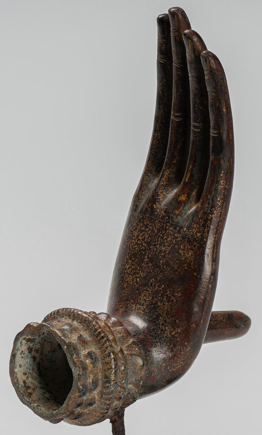 Antique Thai Style Southeast Asia Mounted Bronze Protection Thai Hand - 27cm/11"