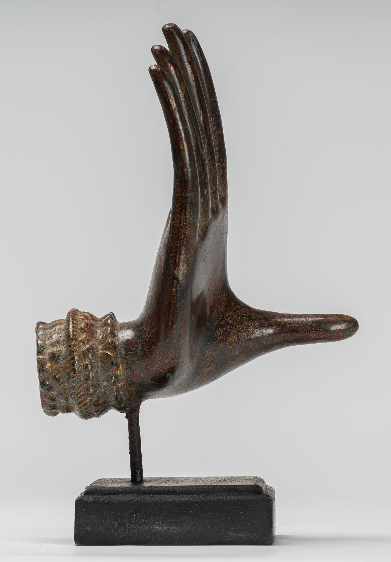 Antique Thai Style Southeast Asia Mounted Bronze Protection Thai Hand - 27cm/11"