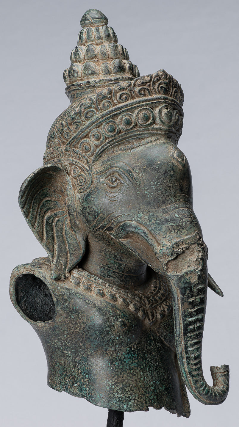 Ganesha Statue-Antique Khmer Style Mounted Bronze Angkor Wat Ganesha Statue-45cm/18 "