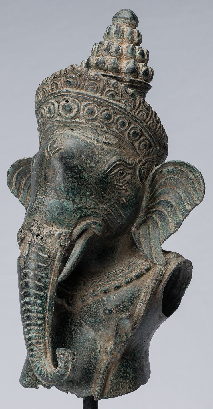 Ganesha Statue-Antique Khmer Style Mounted Bronze Angkor Wat Ganesha Statue-45cm/18 "