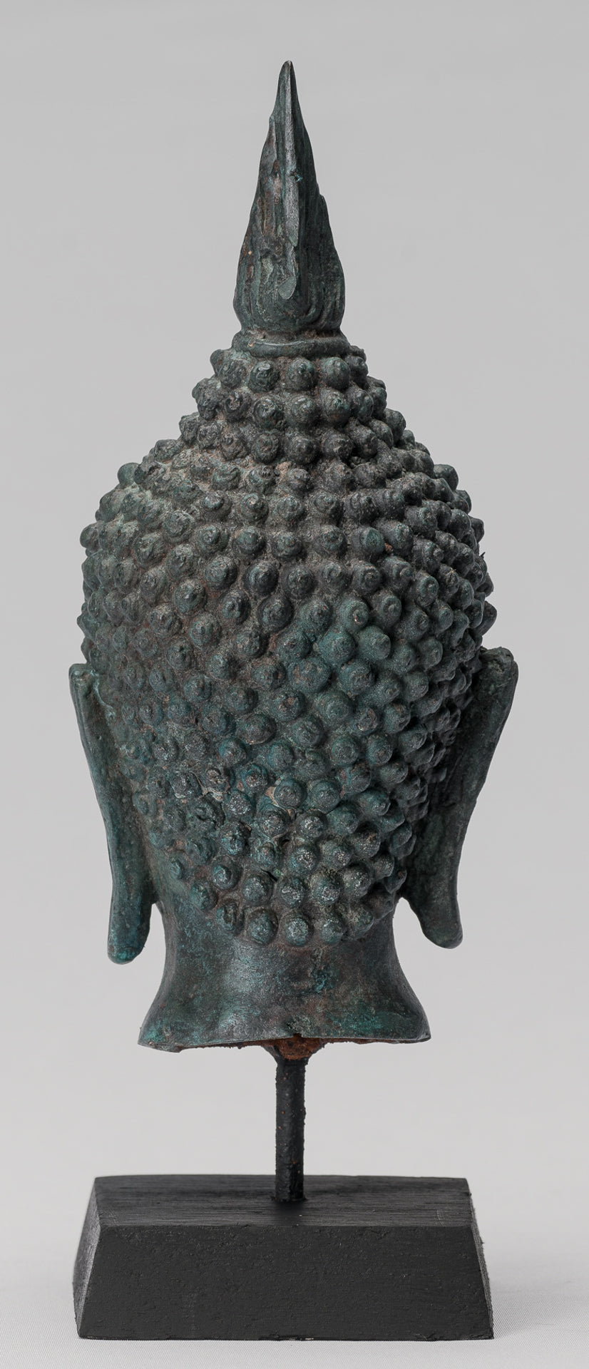 Buddha Head - Antique Thai Style Sukhothai Mounted Bronze Buddha Head - 22cm/9"