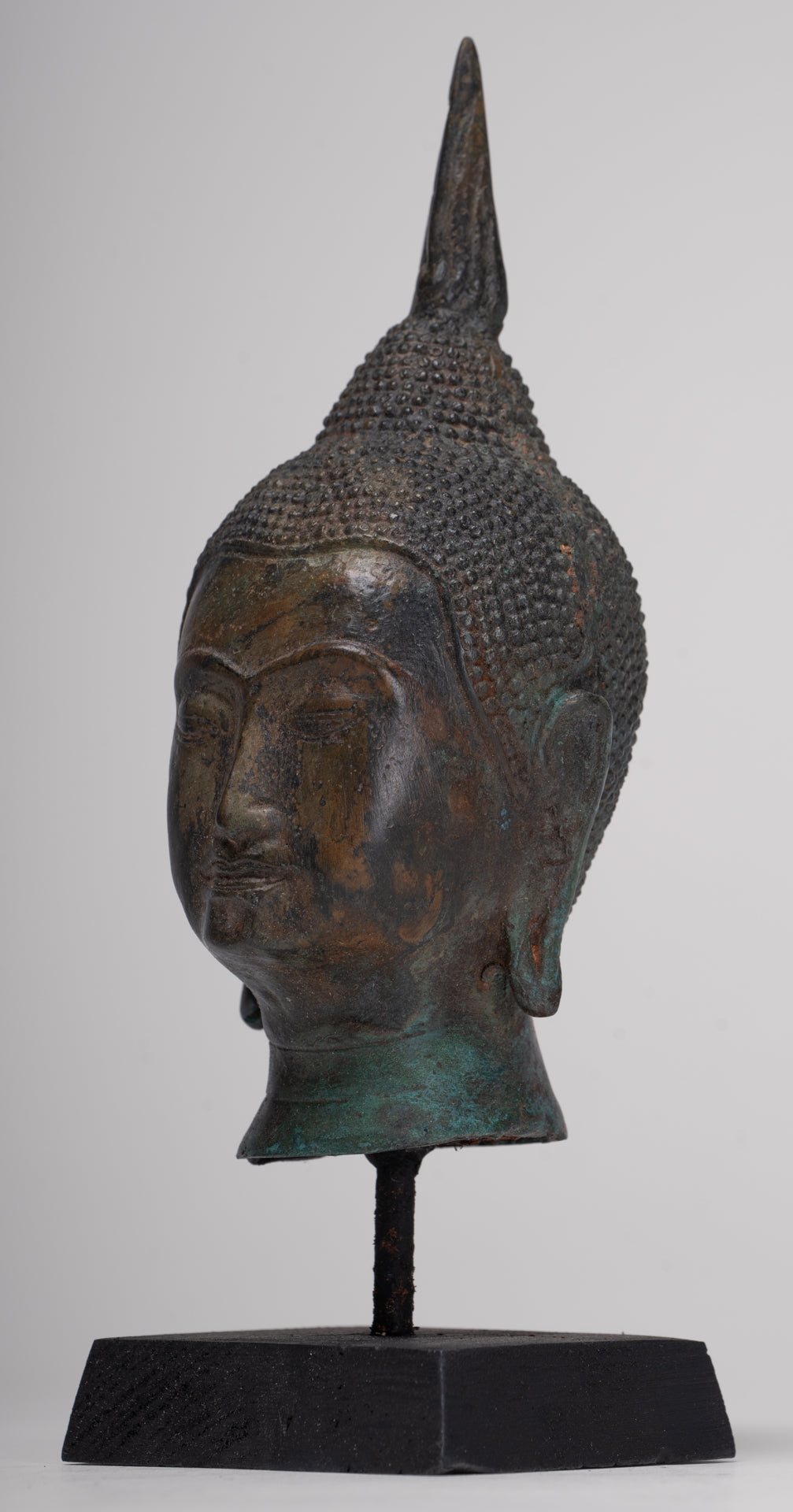 Buddha Head - Antique Thai Style Sukhothai Mounted Bronze Buddha Head - 22.5cm/9"