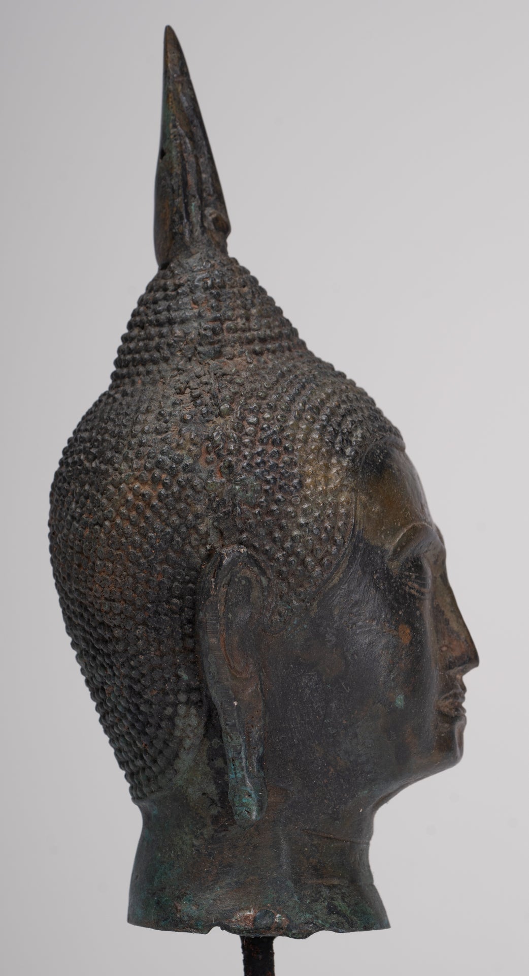 Buddha Head - Antique Thai Style Sukhothai Mounted Bronze Buddha Head - 22.5cm/9"