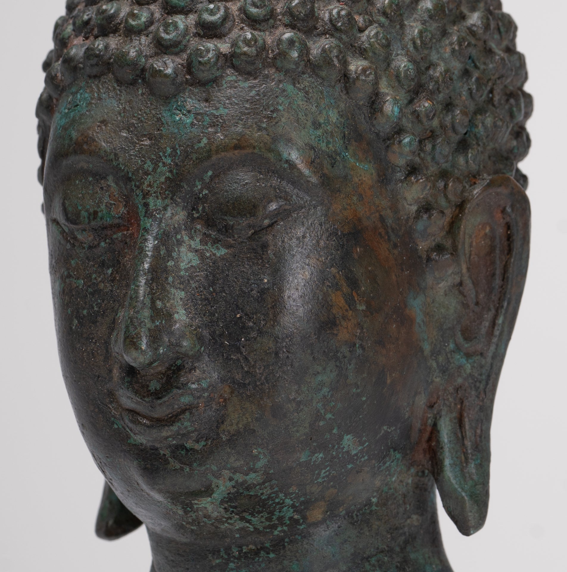 Antique Thai Style Sukhothai Mounted Bronze Buddha Head - 22.5cm/9"