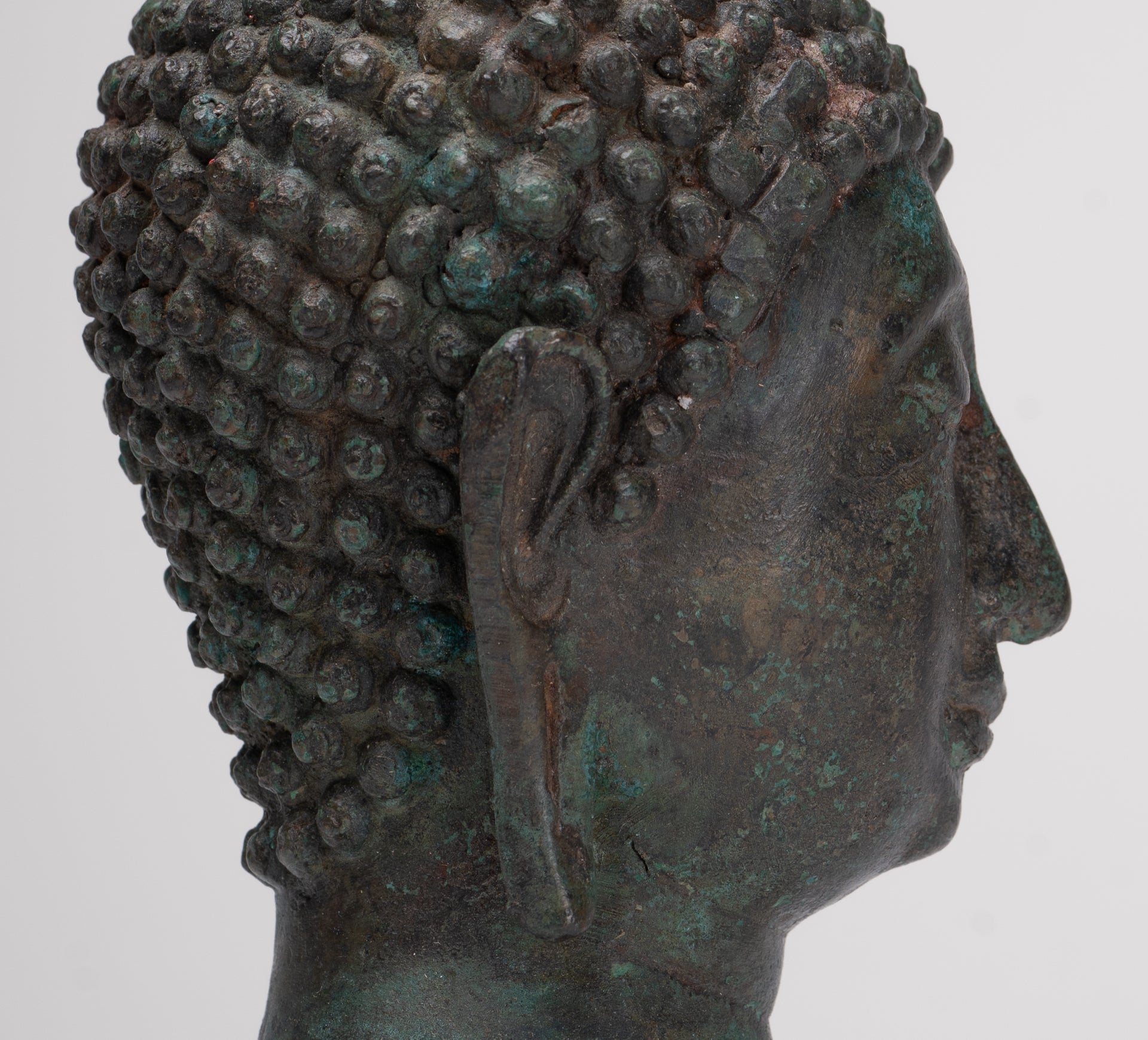 Antique Thai Style Sukhothai Mounted Bronze Buddha Head - 22.5cm/9"