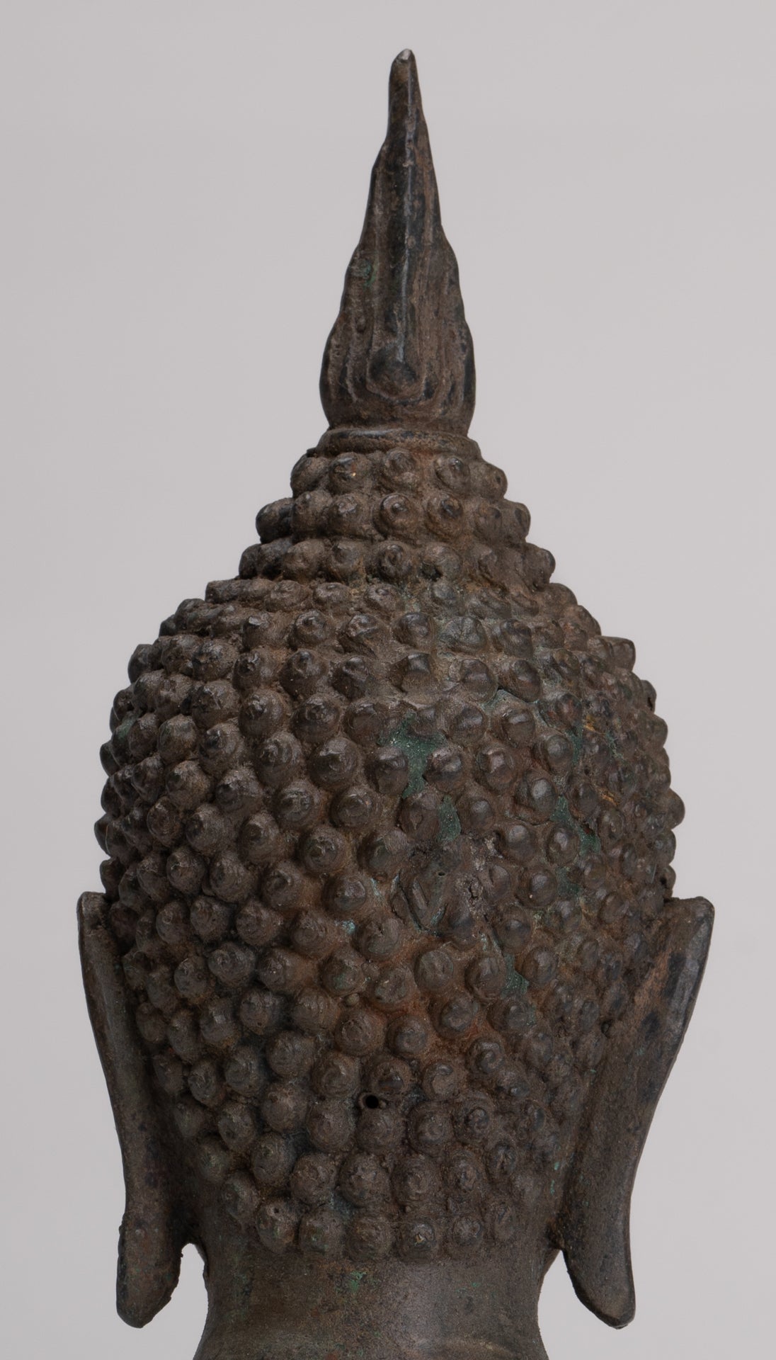 Buddha Head - Antique Thai Style Sukhothai Mounted Bronze Buddha Head - 22cm/9"