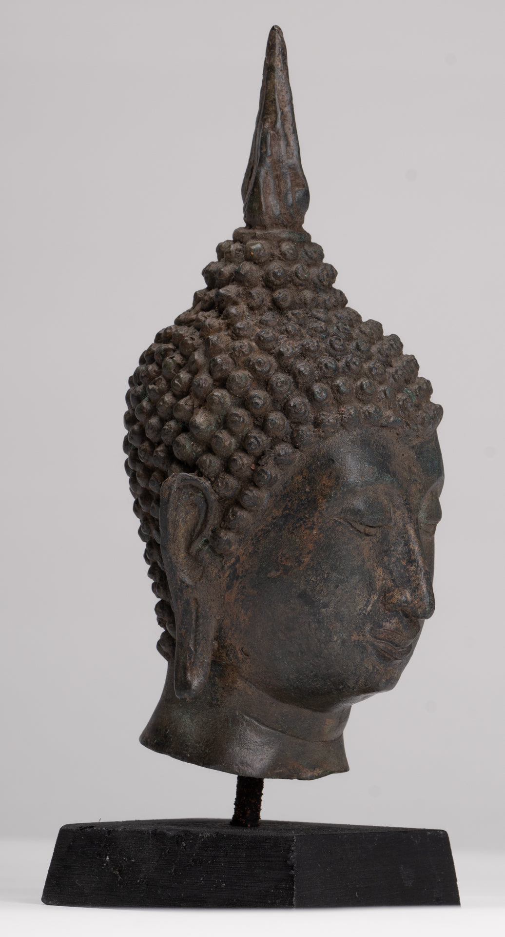 Buddha Head - Antique Thai Style Sukhothai Mounted Bronze Buddha Head - 22cm/9"