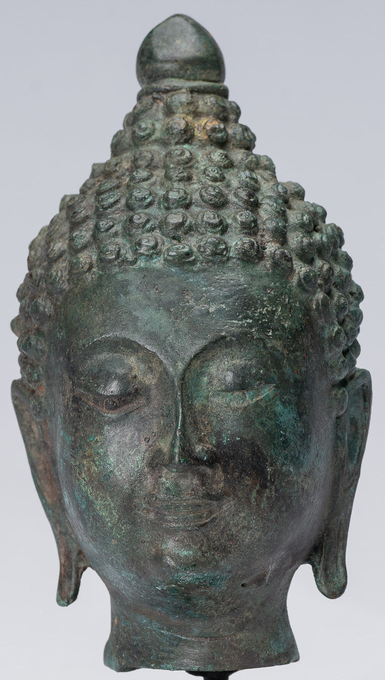 Cabeza de Buda - Estilo antiguo Thai Chiang Saen Montado Bronce Buddha Head - 18 cm/7 "