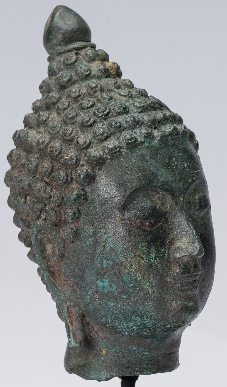Cabeza de Buda - Estilo antiguo Thai Chiang Saen Montado Bronce Buddha Head - 18 cm/7 "