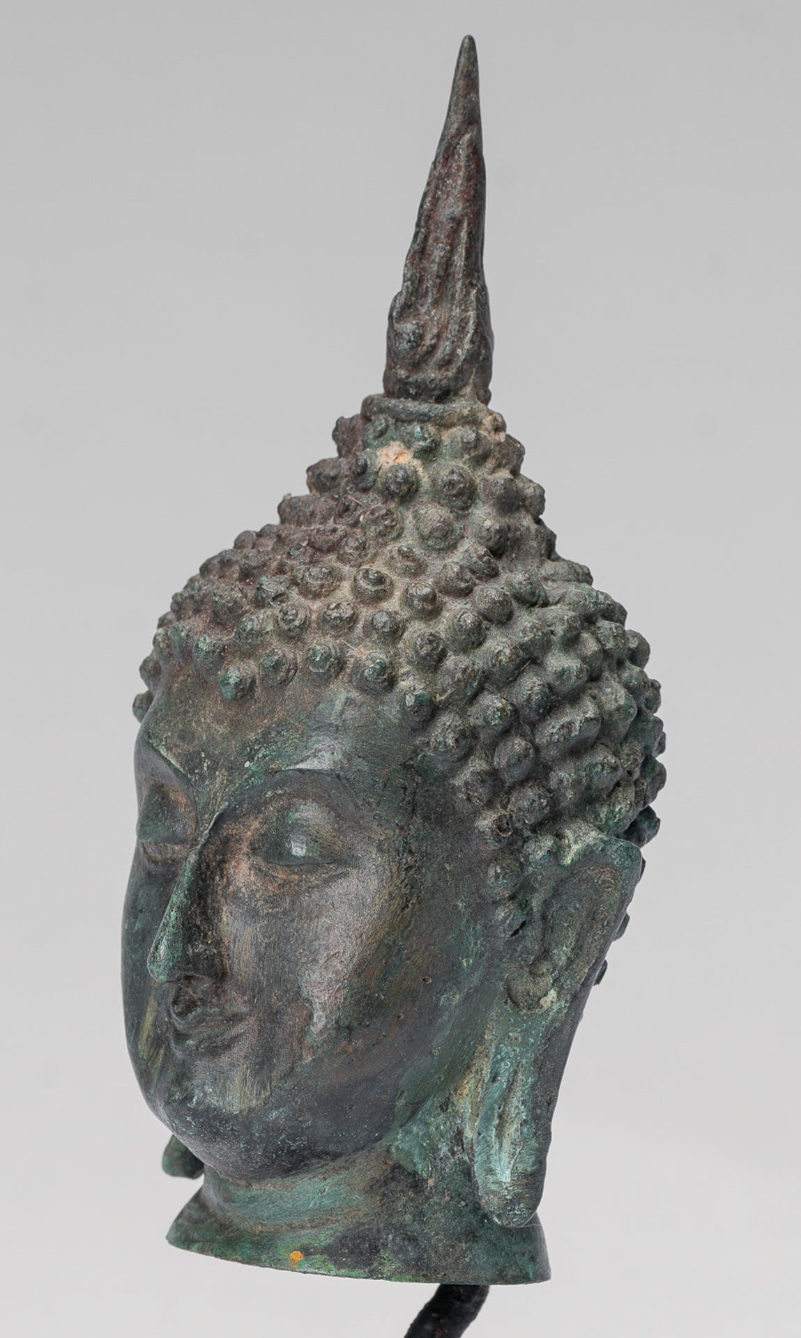 Buddha Head - Antique Thai Style Sukhothai Mounted Bronze Buddha Head - 18cm/7"