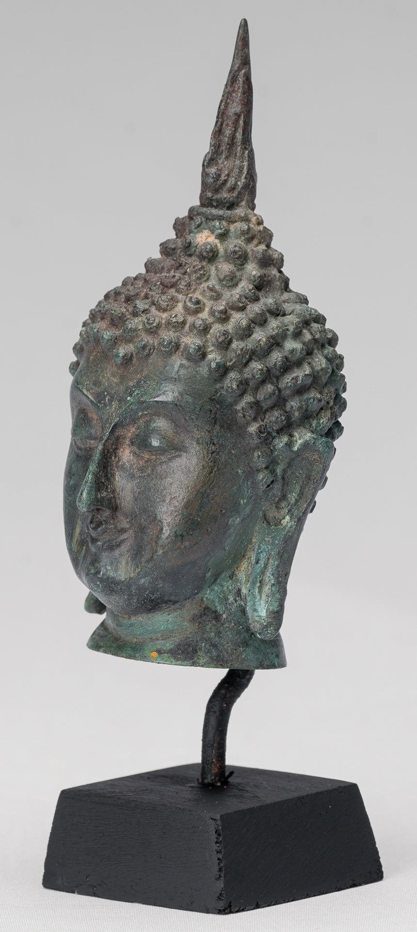 Buddha Head - Antique Thai Style Sukhothai Mounted Bronze Buddha Head - 18cm/7"