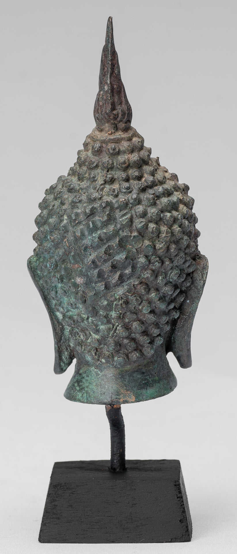 Buddha Head - Antique Thai Style Sukhothai Mounted Bronze Buddha Head - 18cm/7"