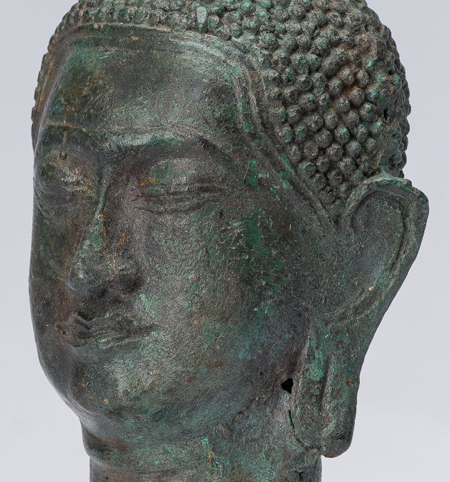 Cabeza de Buda - Estilo Thai antiguo Sukhothai Montado Bronce Buddha Head - 17cm/7 "