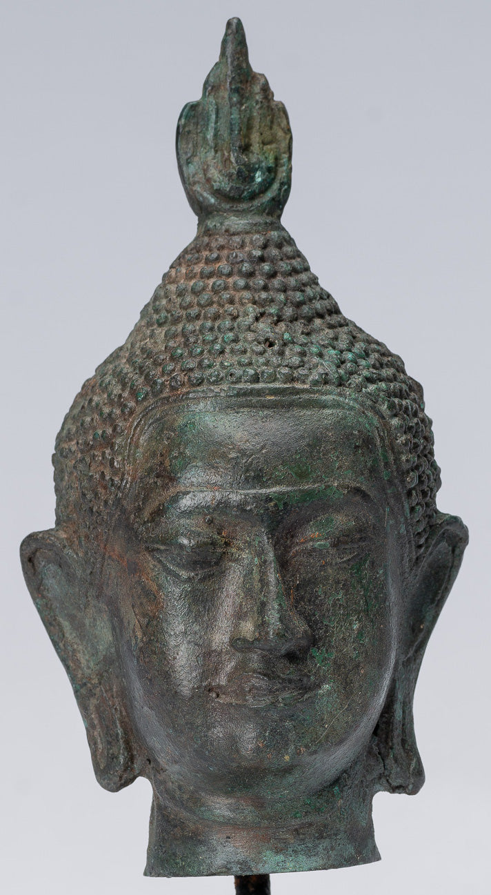 Cabeza de Buda - Estilo Thai antiguo Sukhothai Montado Bronce Buddha Head - 17cm/7 "