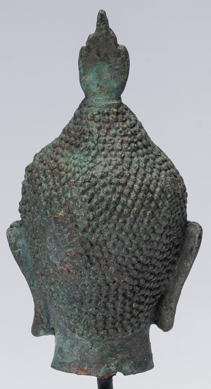 Cabeza de Buda - Estilo Thai antiguo Sukhothai Montado Bronce Buddha Head - 17cm/7 "