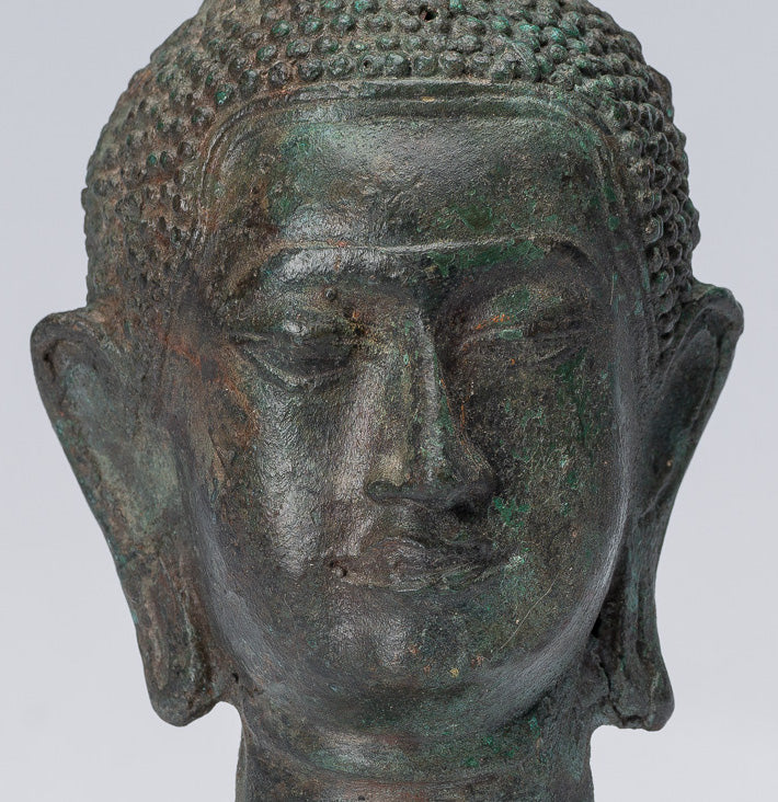 Cabeza de Buda - Estilo Thai antiguo Sukhothai Montado Bronce Buddha Head - 17cm/7 "