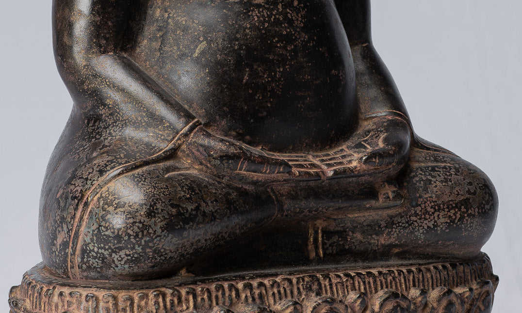 Statue di Buddha - Antique Thai Thai Bronze Felice, grassa, ridendo Buddha Budai Statua - 31 cm/12 "
