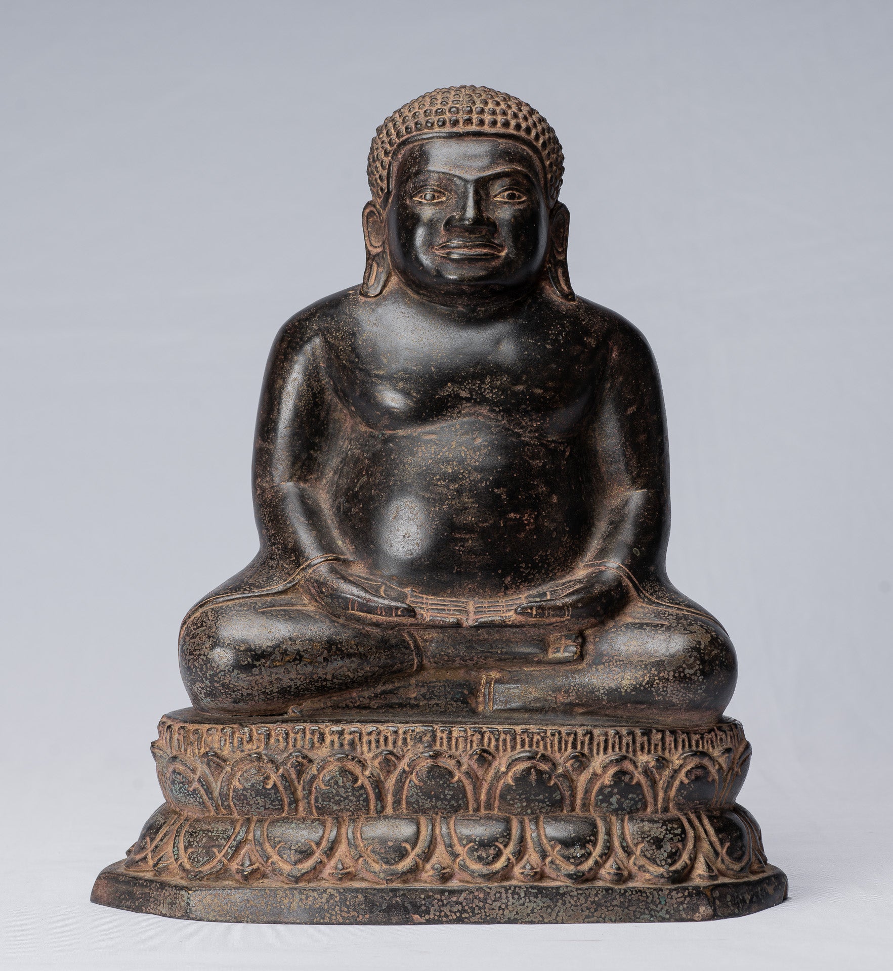 Statue di Buddha - Antique Thai Thai Bronze Felice, grassa, ridendo Buddha Budai Statua - 31 cm/12 "