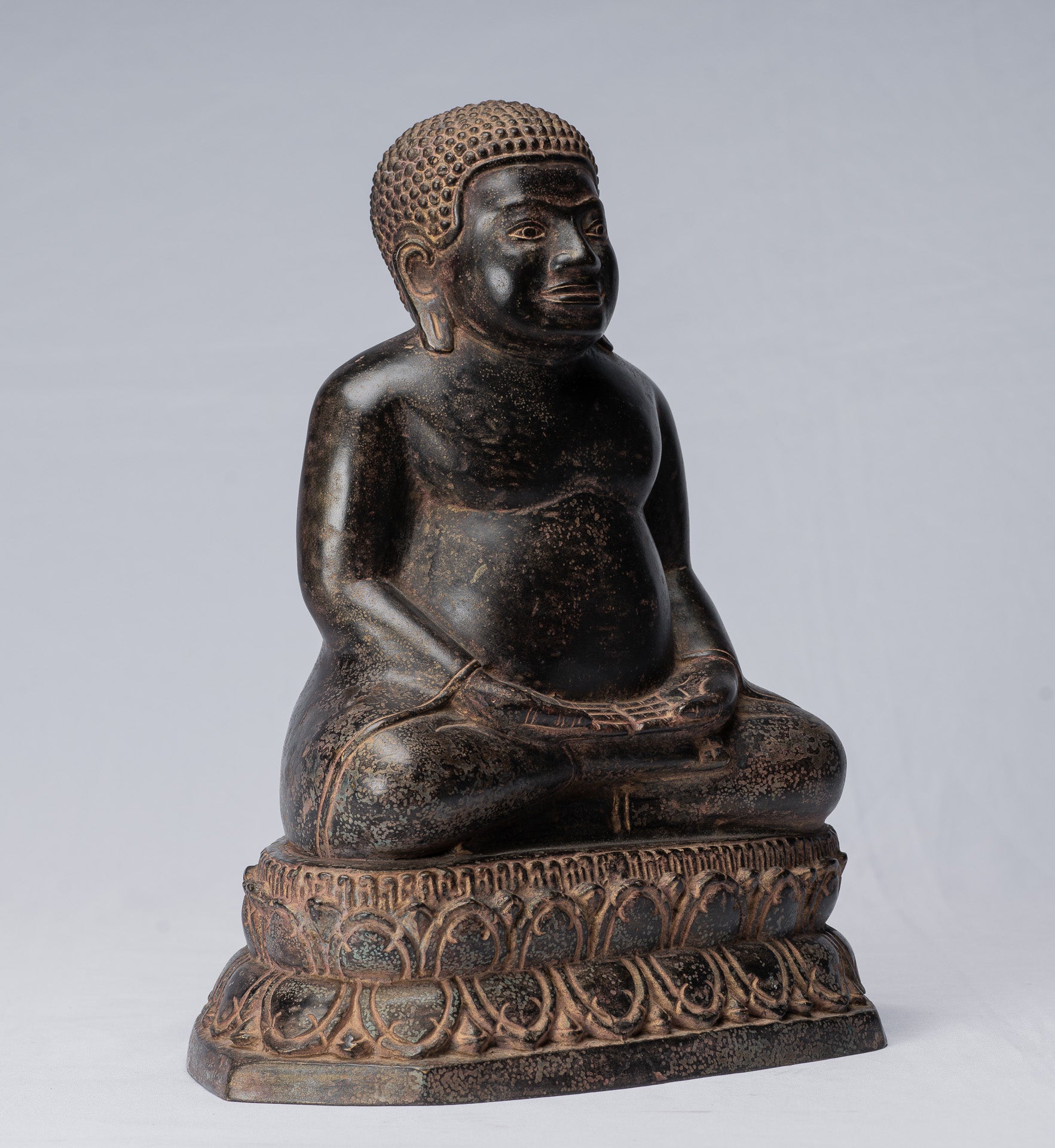 Statue di Buddha - Antique Thai Thai Bronze Felice, grassa, ridendo Buddha Budai Statua - 31 cm/12 "