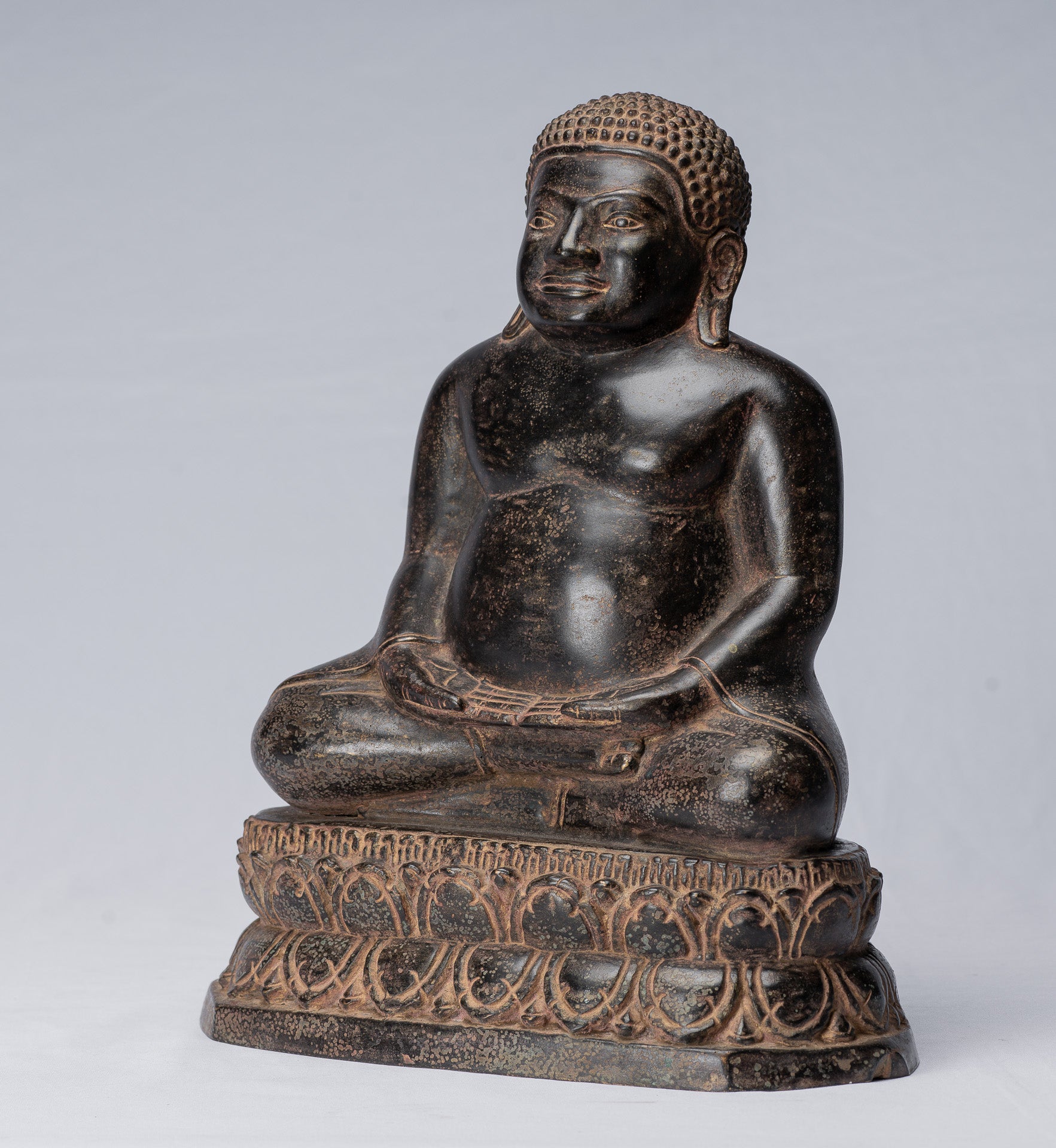 Statue di Buddha - Antique Thai Thai Bronze Felice, grassa, ridendo Buddha Budai Statua - 31 cm/12 "