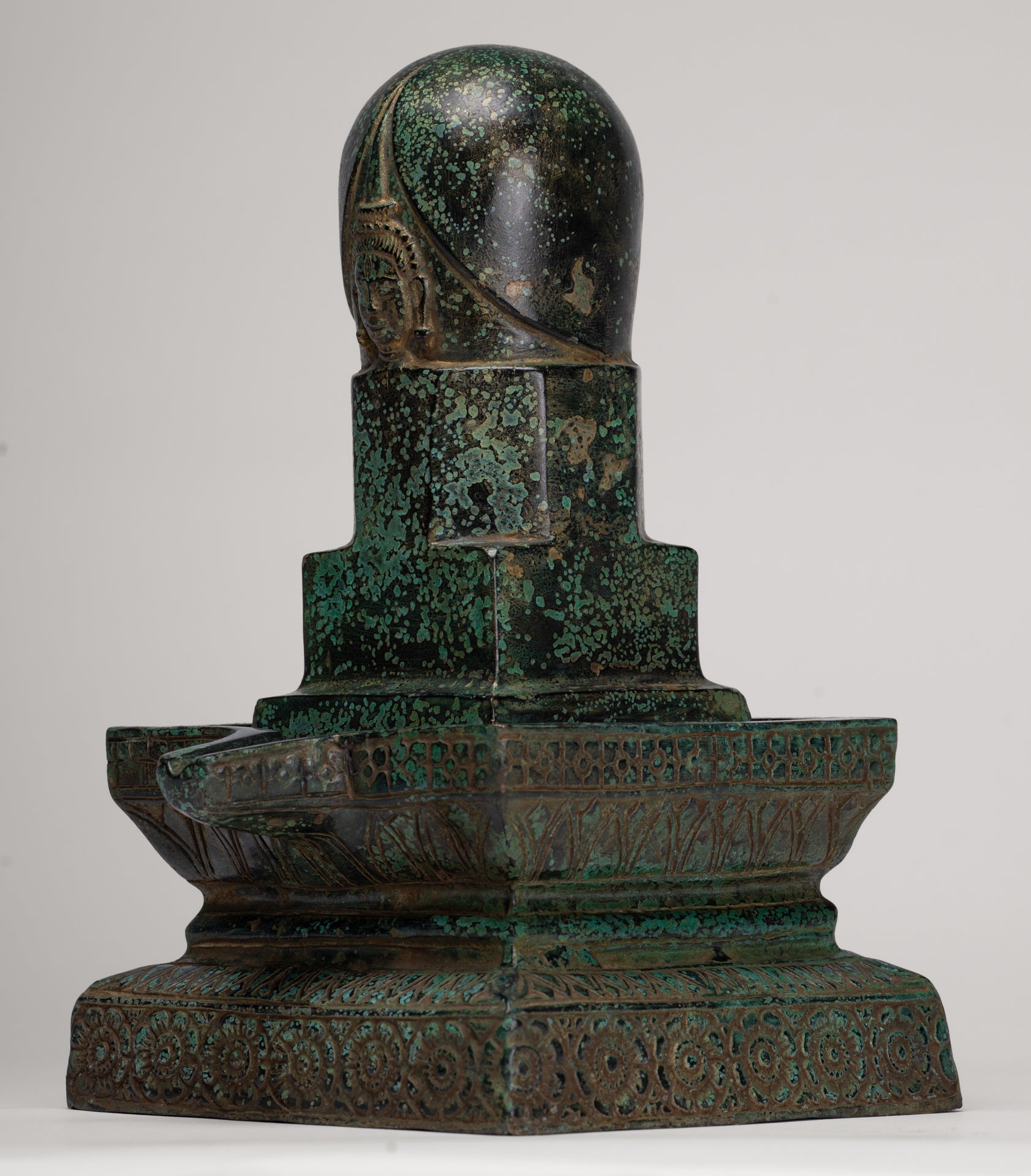 Linga Statue - Antique Khmer Style Bronze Linga / Lingnum & Yoni - 26cm/10"