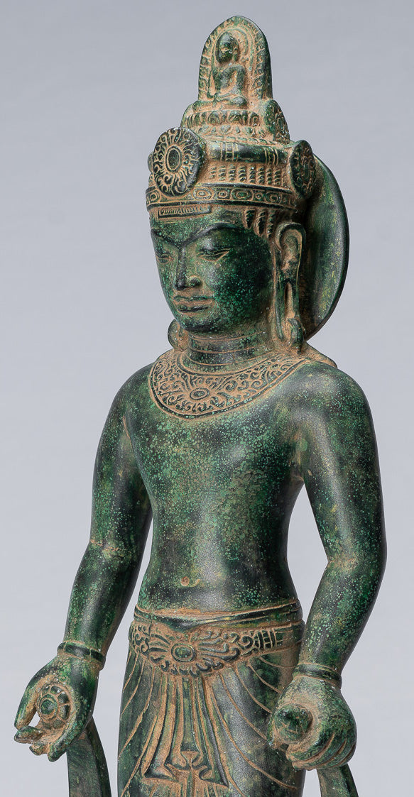 Antiker Bronze-Guimet-Museums-Bodhisattva Avalokiteshvara-Mitgefühl im Phnom-Da-Stil – 46 cm.